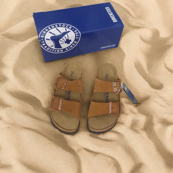 Birkenstock Arizona Mink Narrow Two-Strap Sandals - Picture 1 of 6